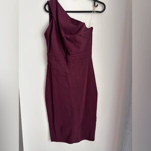 Chic One-Shoulder Dress in Deep Burgundy